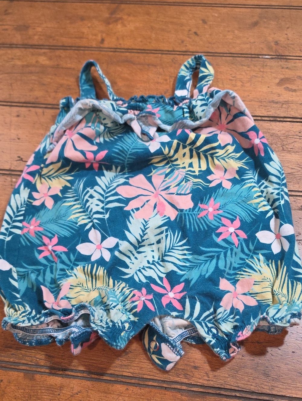 Carter's Teal Floral Toddler Romper with Pink & Yellow Accents